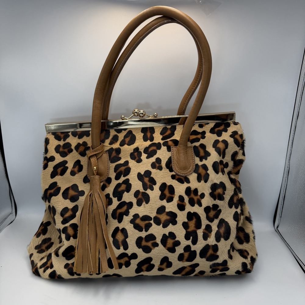 Alberta Di Canio Genuine Leather Hair On Hide Top Handle Bag Made In Italy